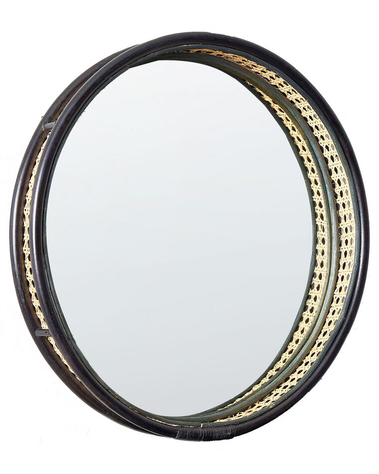 Okrúhle ratanové nástenné zrkadlo ø 60 cm čierne DAKSA_894201