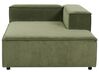 Kombinálható háromszemélyes bal oldali zöld kordbársony kanapé ottománnal APRICA_895385