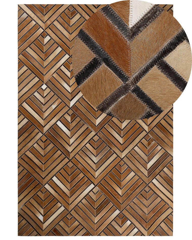Dywan patchwork skórzany 140 x 200 cm brązowy TEKIR_764619