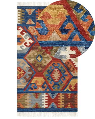 Alfombra kilim de lana rojo/marrón/azul 80 x 150 cm JRVESH