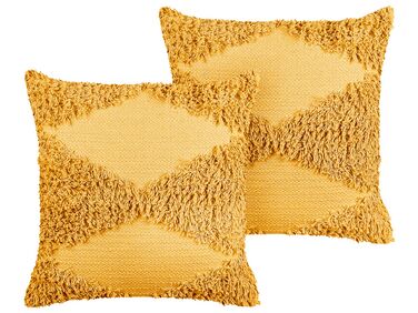 Set of 2 Tufted Cotton Cushions 45 x 45 cm Yellow RHOEO