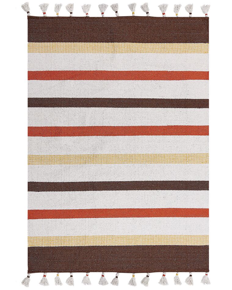 Teppich Baumwolle braun / beige 160 x 230 cm gestreiftes Muster Kurzflor HISARLI_836823