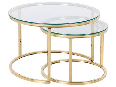 Conjunto de 2 mesas de centro com tampo de vidro douradas GRANGE