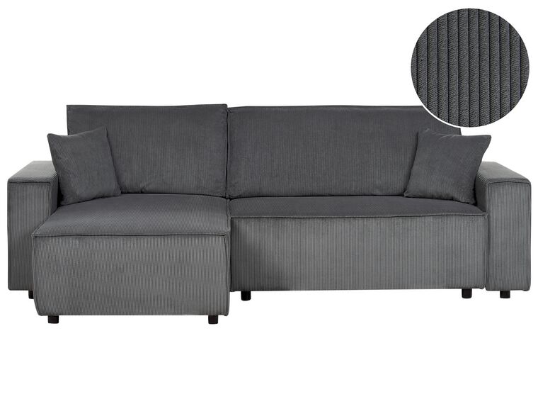 Right Hand Jumbo Cord Corner Sofa Bed Graphite Grey ABACKA_896806