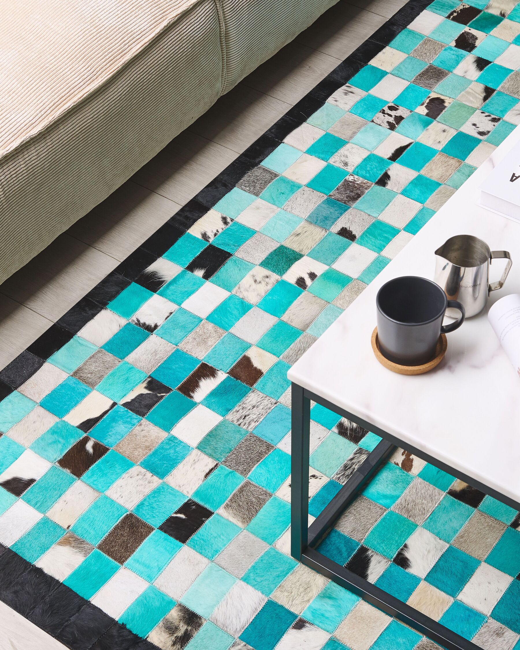 Cowhide Area Rug Turquoise and Grey 140 x 200 cm NIKFER | Beliani.co.uk