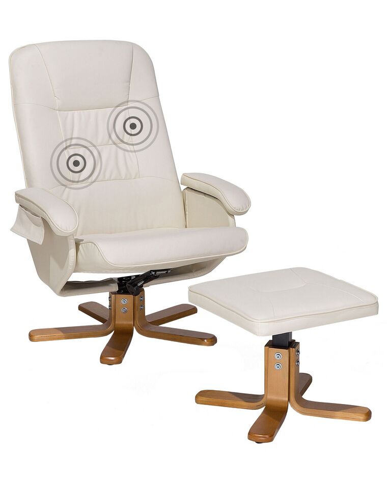 Cadeira de massagem com repousa-pés em pele sintética creme RELAXPRO_710660