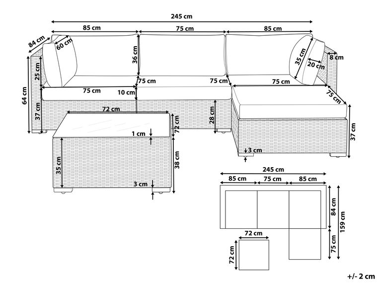 Left Hand 4 Seater PE Rattan Garden Corner Sofa Set Grey SANO II Beliani.co.uk