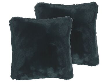 Set of 2 Faux Fur Cushions 42 x 42 cm Green TANDUR