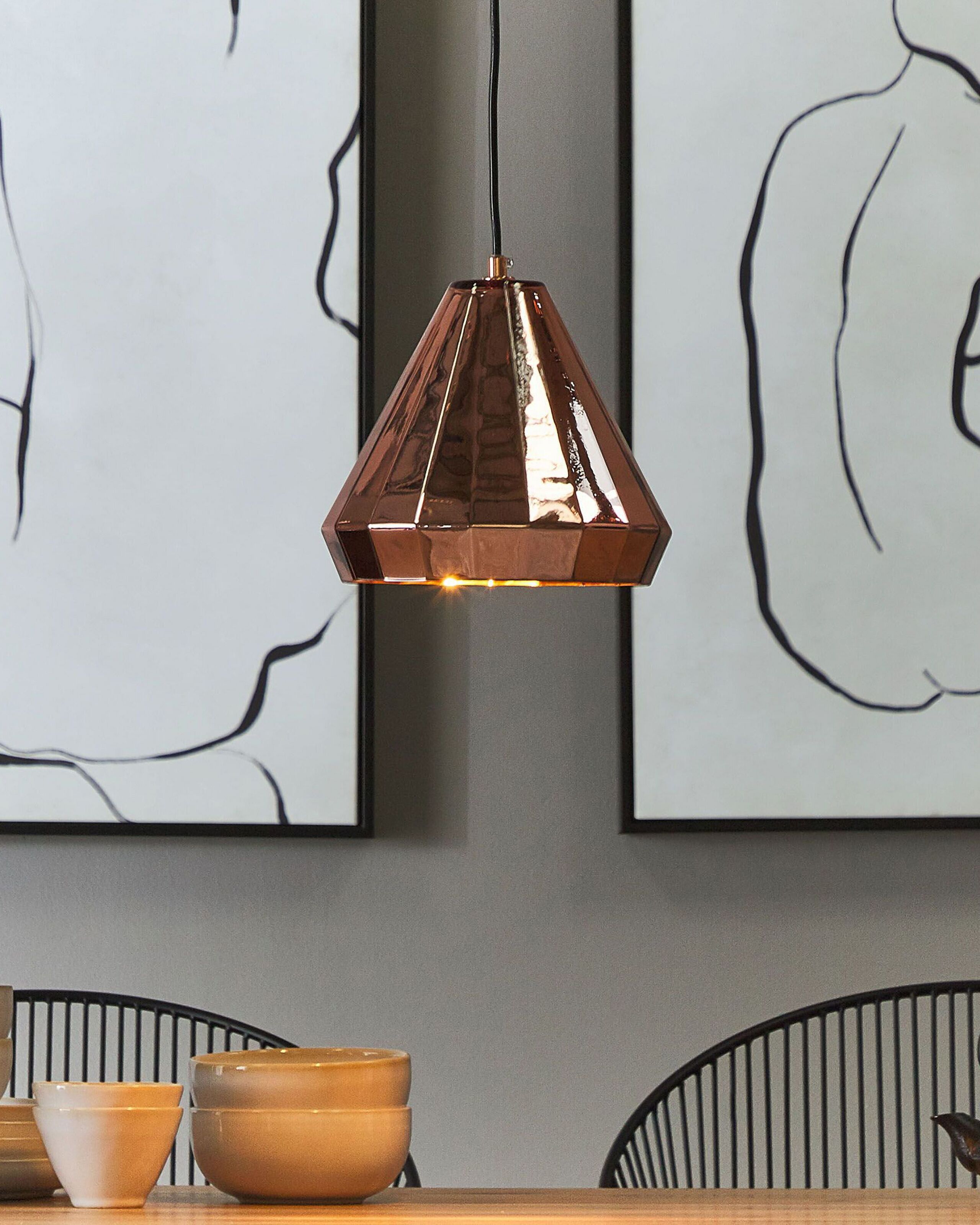 Candeeiro de teto em vidro e metal em cor cobre JAPURA