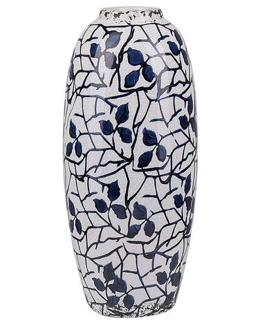 Vaso de cerâmica grés branca e azul marinho 25 cm MUTILENE
