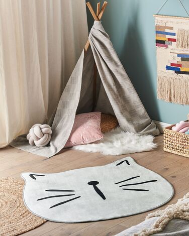 Barneteppe med kattetrykk ⌀ 100 cm grå KITTY