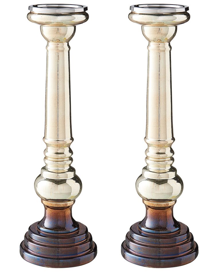 Conjunto de 2 candeleros de vidrio dorado/multicolor 40 cm IMARTI_830431