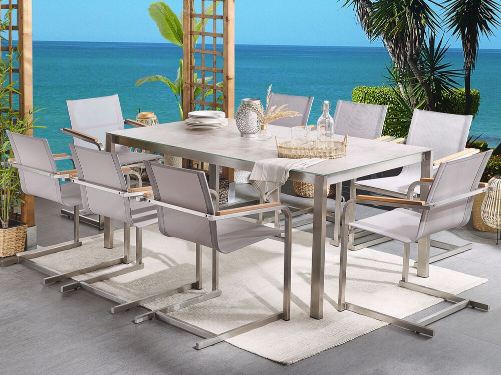 Gartenmöbel Set Keramik 180 cm 8Sitzer Textilbespannung beige COSOLETO