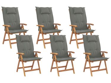 Sada 6 dřevěných zahradních židlí s grafitovými polštářky JAVA