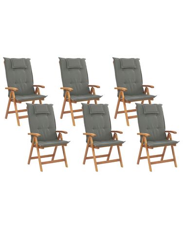 Conjunto de 6 cadeiras de madeira para jardim com almofadas cinzento grafite JAVA