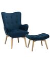 Velvet Wingback Chair with Footstool Blue VEJLE_712874