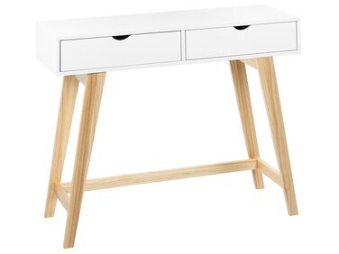Konzolový stolík s 2 zásuvkami biela/svetlé drevo SULLY