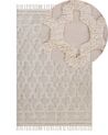 Teppich Baumwolle beige 140 x 200 cm marokkanisches Muster Fransen SULUOVA_817674