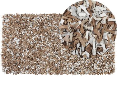 Teppich Leder braun / grau 80 x 150 cm Shaggy MUT
