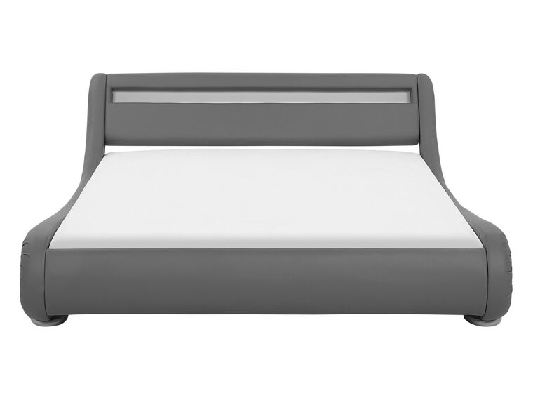 Faux Leather EU Double Size LED Waterbed Grey AVIGNON Beliani.co.uk