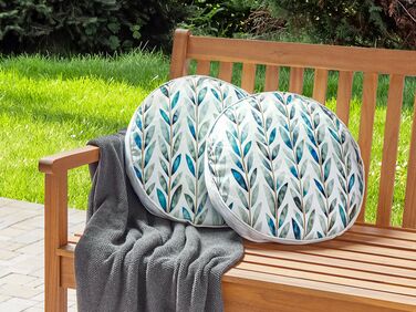 Set of 2 Outdoor Cushions Leaf Motif ⌀ 40 cm White and Green LOANO