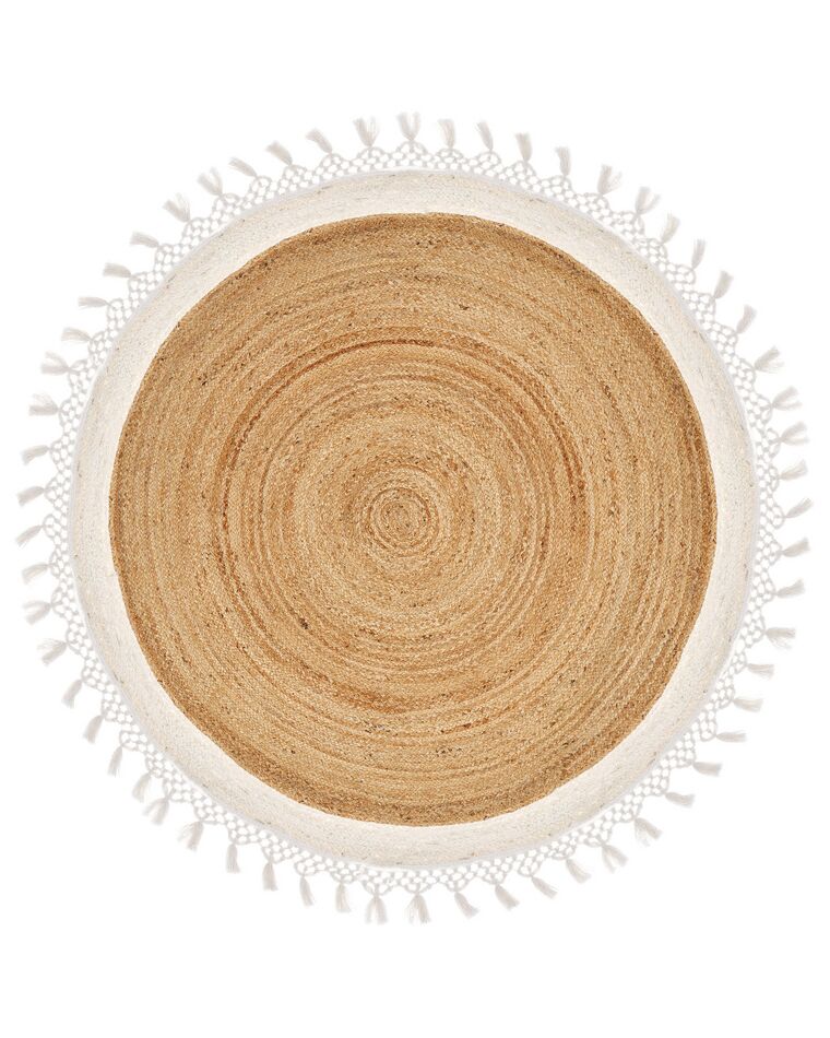 Round Jute Area Rug ⌀ 140 cm Beige and White MARTS_869901