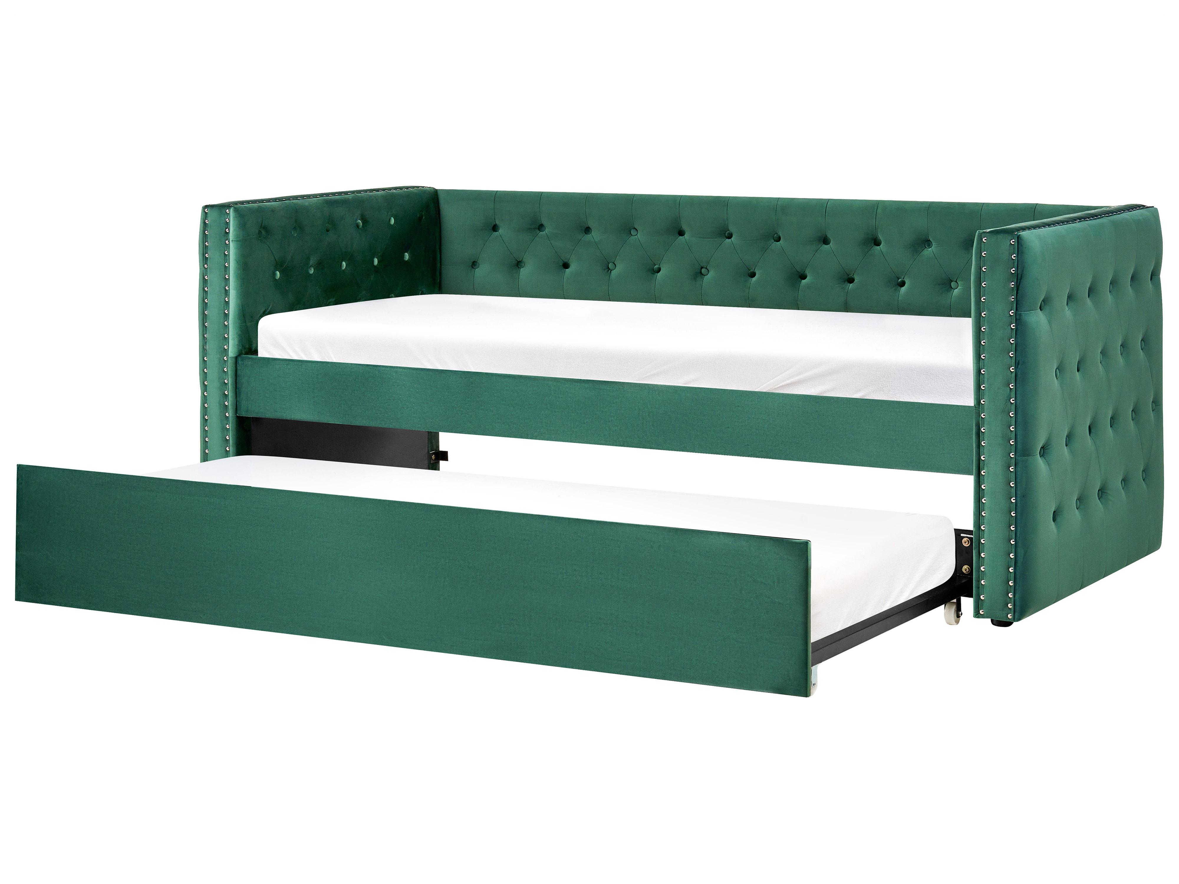 Velvet EU Single Trundle Bed Green GASSIN Beliani