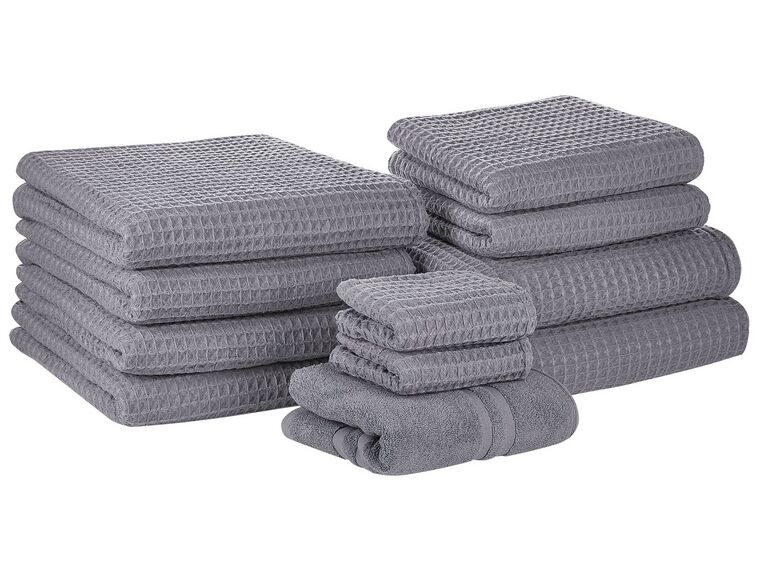 Lot de 11 serviettes de bain en coton gris AREORA_797678