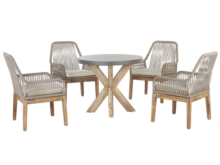 Set de jardin avec 4 chaises et table ronde en fibre-ciment gris et beige OLBIA_816559