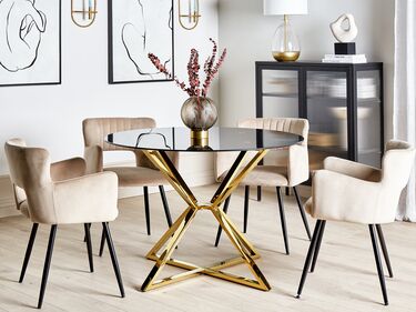 Rundt spisebord med glassplate ⌀ 105 cm svart og gull BOSCO