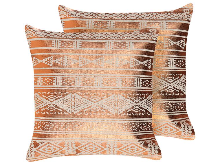 2 bawełniane poduszki dekoracyjne w geometryczny wzór 50 x 50 cm miedziane OUJDA_831101