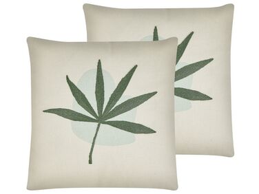 Set of 2 Embroidered Cushions Leaf Motif 45 x 45 cm Green DAVALLIA