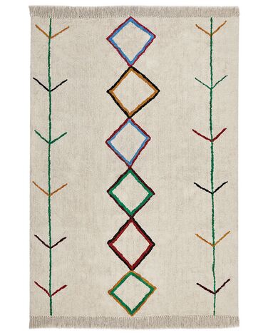 Teppich Baumwolle beige 160 x 230 cm geometrisches Muster Kurzflor CETMI