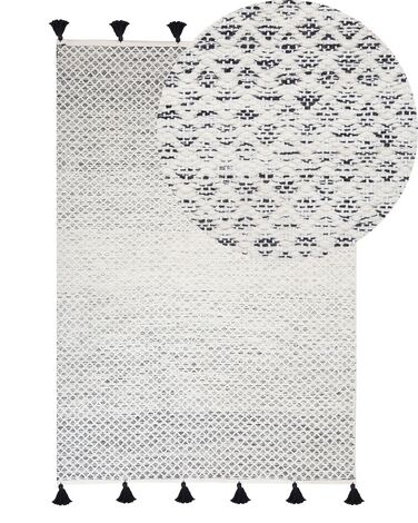 Teppich Wolle schwarz / weiss 140 x 200 cm Kurzflor GEMLIK