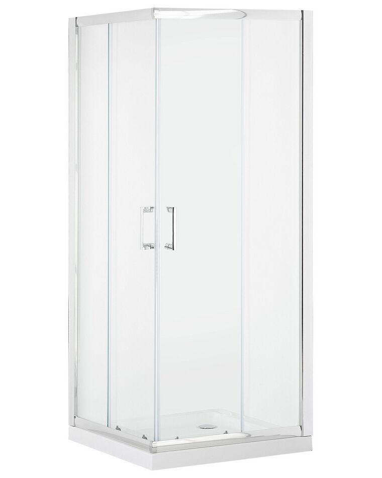 Mampara de ducha de vidrio templado plateada 80x80x185 cm TELA_787953
