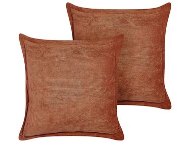 Set of 2 Corduroy Cushions 43 x 43 cm Golden Brown ZINNIA