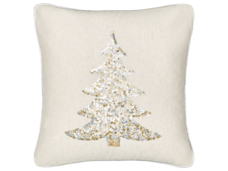 Coussin en coton beige à motif d'arbre de Noël 45 x 45 cm CLEYERA_887615