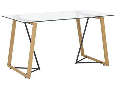 Table à manger transparente et effet bois clair 140 x 80 cm TACOMA