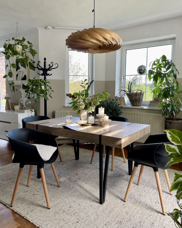 Dining Table 150 x 90 cm Light Wood with Black ADENA Beliani.co.uk