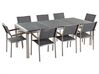 Conjunto de mesa com tampo triplo granito flameado preto 220 x 100 cm e 8 cadeiras cinzentas GROSSETO_380466