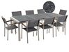 Conjunto de jardín mesa con tablero de piedra natural negro curtido 220 cm, 8 sillas grises GROSSETO _380466