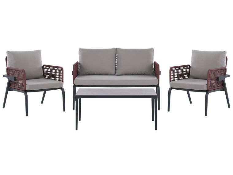 Lounge Set Aluminium schwarz / burgunderrot 4-Sitzer Auflagen grau SCIACCA_825646