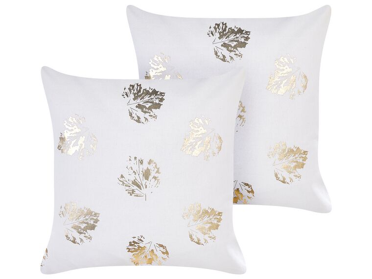 Set of 2 Velvet Cushions Leaf Pattern 45 x 45 cm White GOLDENROD_854551
