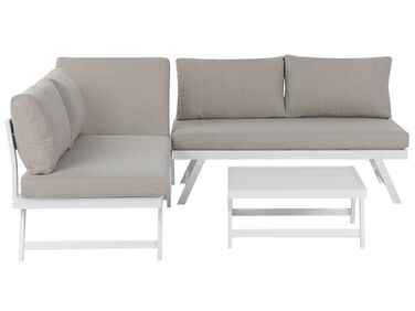 Lounge Set Aluminium weiß 5-Sitzer modular Auflagen taupe COCCORINO
