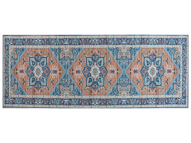 Teppich blau / orange orientalisches Muster 80 x 200 cm Kurzflor RITAPURAM