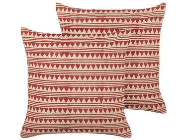 Set of 2 Cotton Cushions Geometric Pattern 45 x 45 cm Red and Beige DEGLUPTA