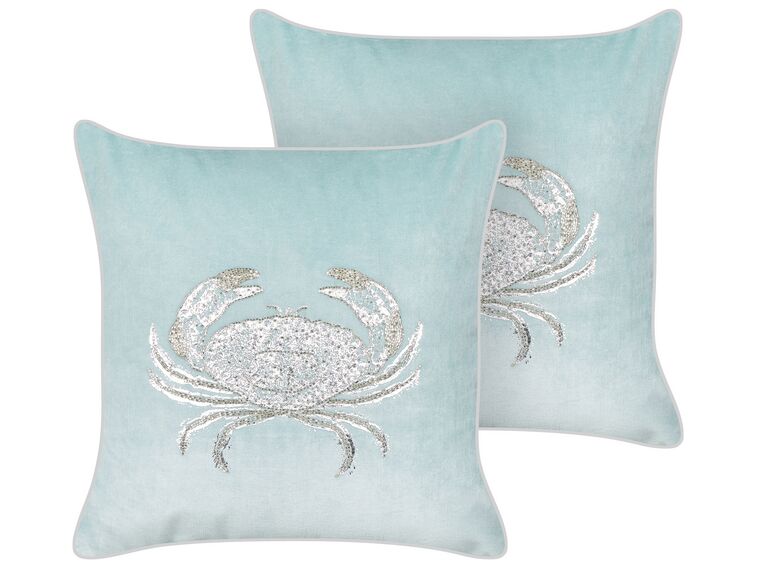 2 poduszki dekoracyjne w kraby welurowe 45 x 45 cm niebieskie BOSSIELLA_892947