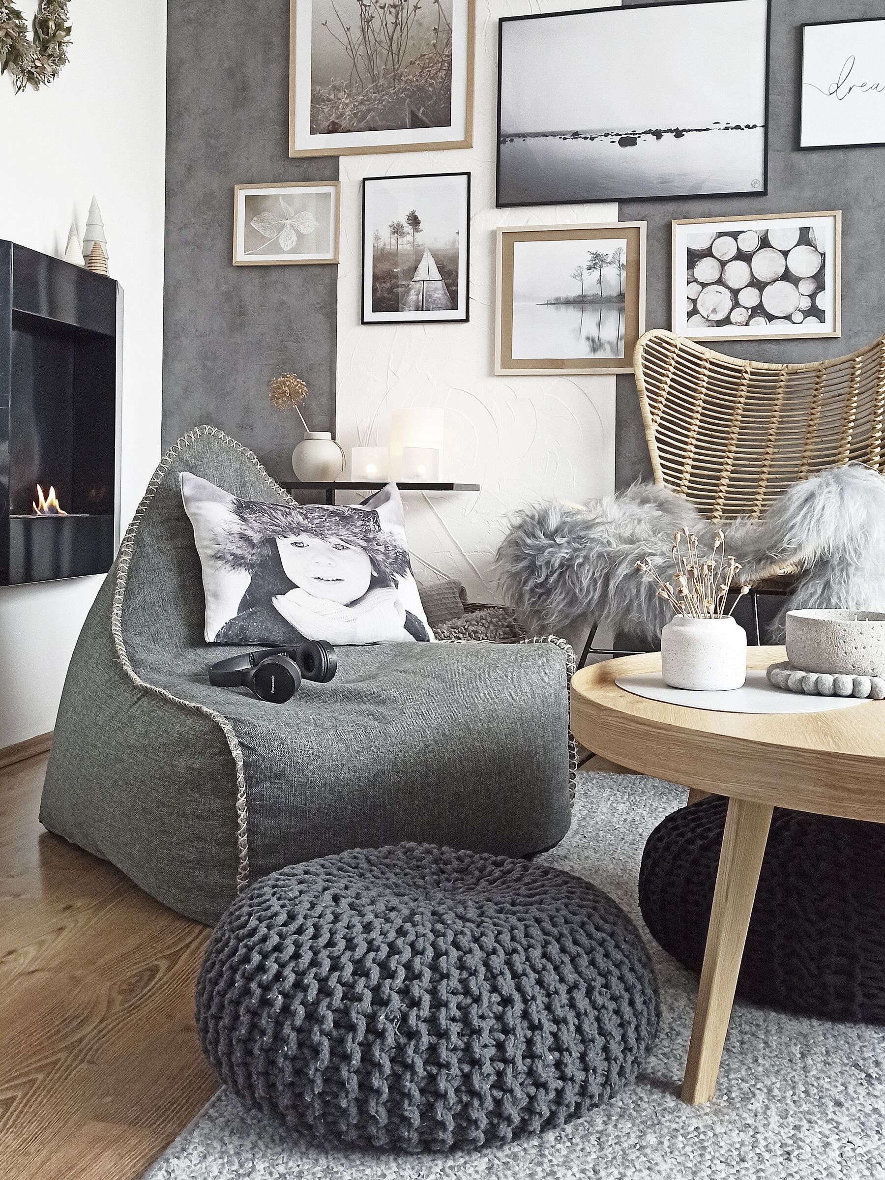 Linen Bean Bag Chair Grey DROP Beliani.co.uk