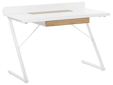 1 Drawer Home Office Desk 120 x 60 cm White with Light Wood FOCUS