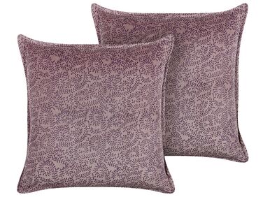 Set of 2 Velvet Cushions Floral Motif 45 x 45 cm Pink KALMIA
